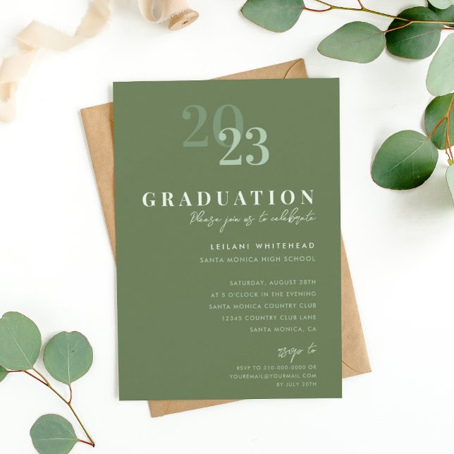 Invitation Fête de remise de diplômes Vert Sauge Typographie  (Créateur téléchargé)