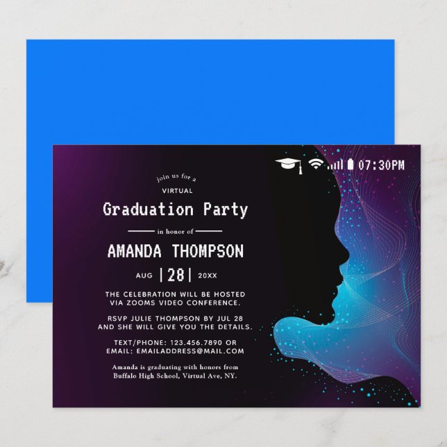 Invitation Fête de remise de diplômes virtuelle à éclairage f (Devant / Derrière)