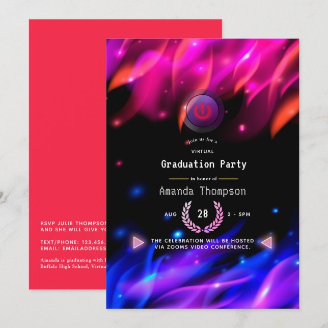 Invitation Fête de remise de diplômes virtuelle avec flammes  (Devant / Derrière)