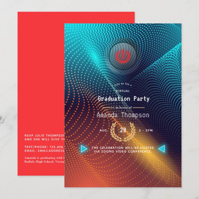 Invitation Fête de remise de diplômes virtuelle futuriste (Devant / Derrière)