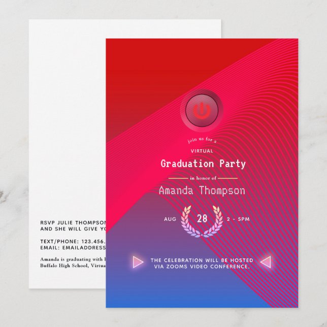 Invitation Fête de remise de diplômes virtuelle Geometric Glo (Devant / Derrière)