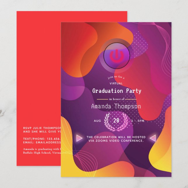 Invitation Fête de Remise de Diplômes Virtuelle Géométrique (Devant / Derrière)