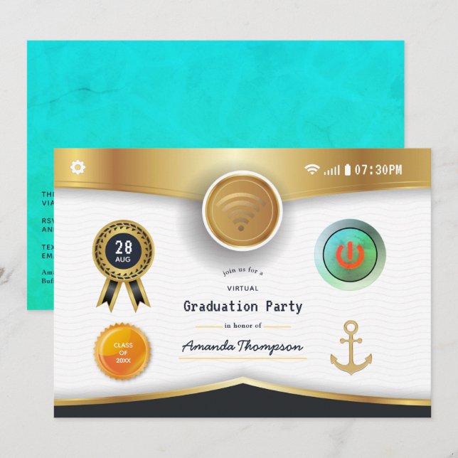 Invitation Fête de Remise de Diplômes Virtuelle sur le Thème  (Devant / Derrière)