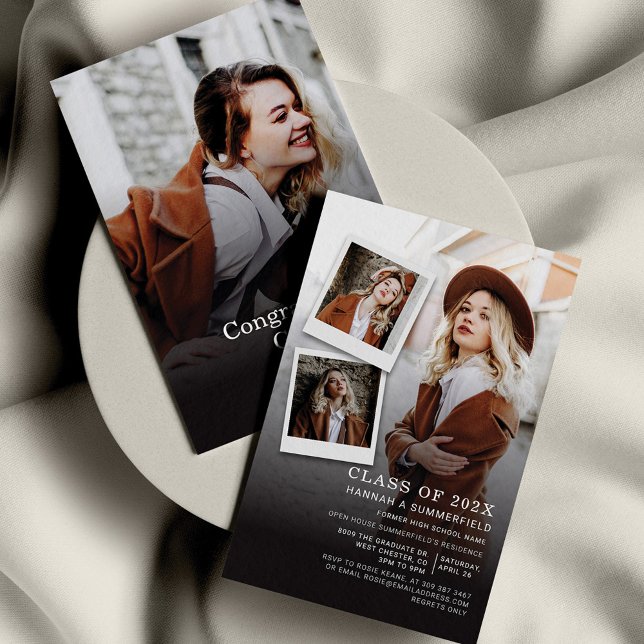 Invitation Fête de remise des diplômes 2023 4 Photos Moderne  (Graduation 2024 Open House Party Photo Collage Invitation)