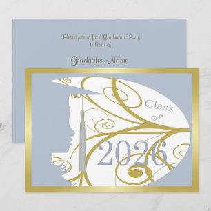 Invitation Fête de remise des diplômes 2026 Bleu ciel et Silh