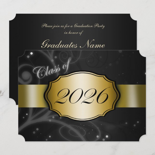 Invitation Fête de remise des diplômes 2026 Noir et Or (Devant / Derrière)