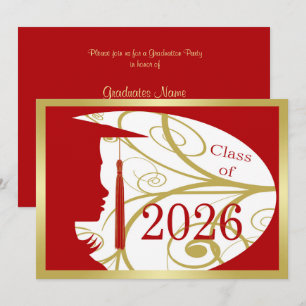 Invitation Fête de remise des diplômes 2026 Silhouette Rouge