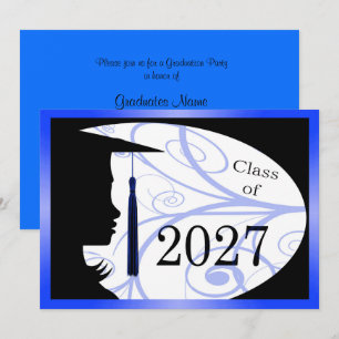 Invitation Fête de remise des diplômes 2027 silhouette bleue