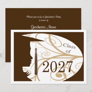 Invitation Fête de remise des diplômes 2027 Silhouette Marron