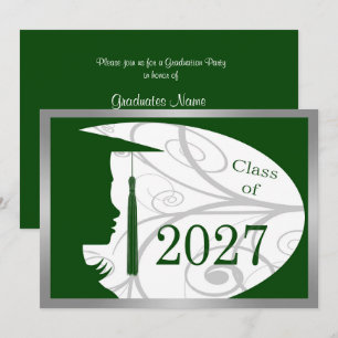 Invitation Fête de remise des diplômes 2027 Silhouette Verte
