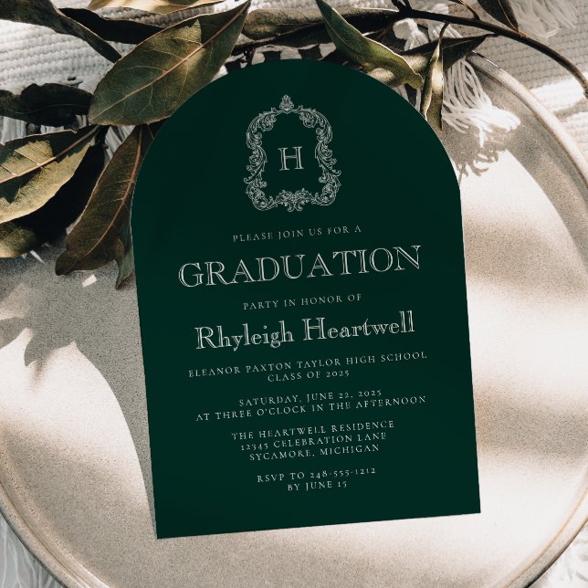 Invitation Fête de remise des diplômes à crête de monogramme  (Créateur téléchargé)
