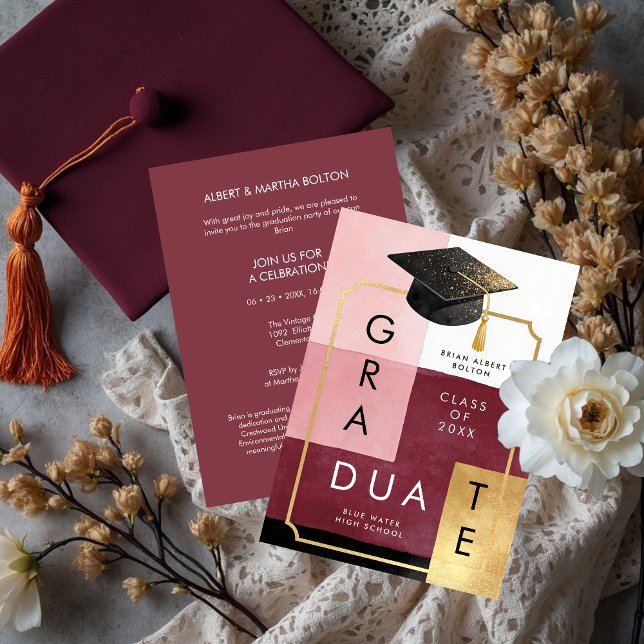 Invitation Fête de remise des diplômes abstraite moderne élég (Modern Abstract Graduation Cap Invitation Design for Graduation Party. )