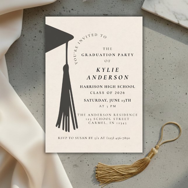 Invitation Fête de remise des diplômes au lycée à pompon noir (Black Tassel High School Graduation Party Invitation)