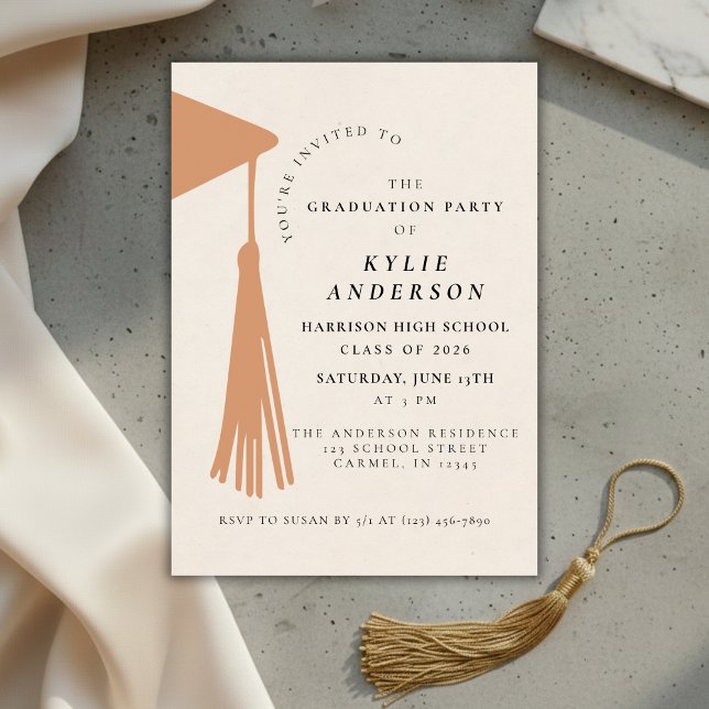 Invitation Fête de remise des diplômes au lycée à pompon oran (Orange Tassel High School Graduation Party Invitation)