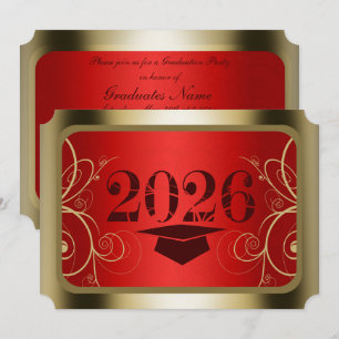 Invitation Fête de remise des diplômes avec cadre rouge et or