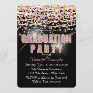 Invitation Fête de remise des diplômes avec confettis paillet