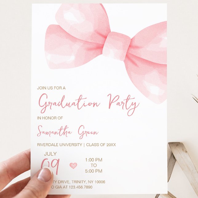 Invitation Fête de remise des diplômes avec nœud rose (Créateur téléchargé)