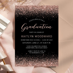 Invitation Fête de remise des diplômes Black Rose Gold Glitte
