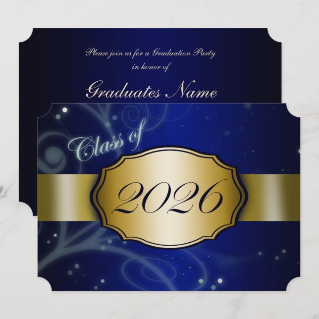 Invitation Fête de remise des diplômes Bleu et Or 2026 (Devant / Derrière)