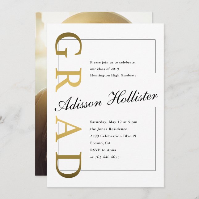 Invitation Fête de remise des diplômes classique de photo de (Devant / Derrière)