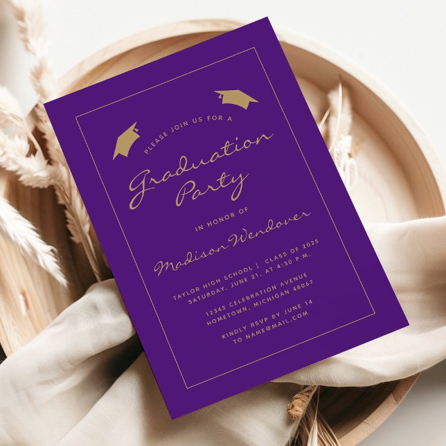 Invitation Fête de remise des diplômes Classique Violet Or 20 (Créateur téléchargé)