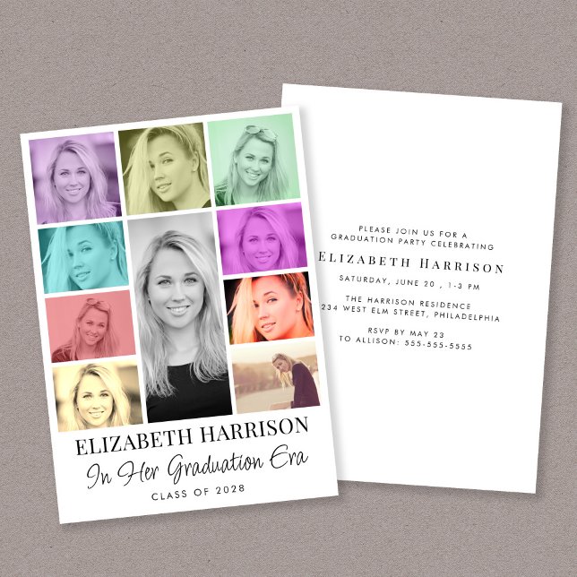 Invitation Fête de Remise des Diplômes Collage de Photos Mult (Trendy Multi-Color Photo Collage Graduation Party Invitation)