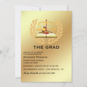 Invitation Fête de remise des diplômes d'avocat noir et or