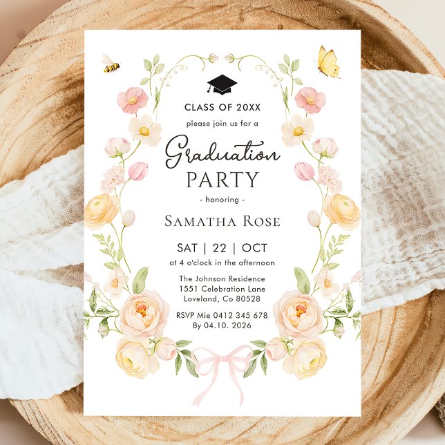 Invitation Fête de remise des diplômes de jardin floral avec  (Créateur téléchargé)