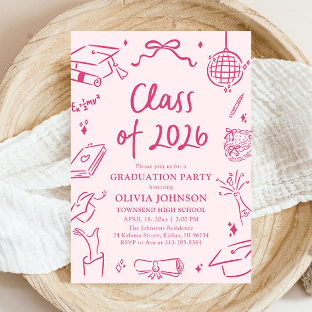 Invitation Fête de remise des diplômes de la promotion 2026 d (Modern Hand Drawn Class of 2026 Graduation Party Invitation)