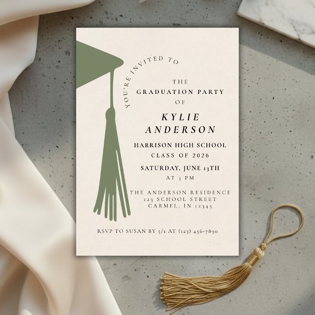 Invitation Fête de remise des diplômes de l'école secondaire  (Green Tassel High School Graduation Party Invitation)