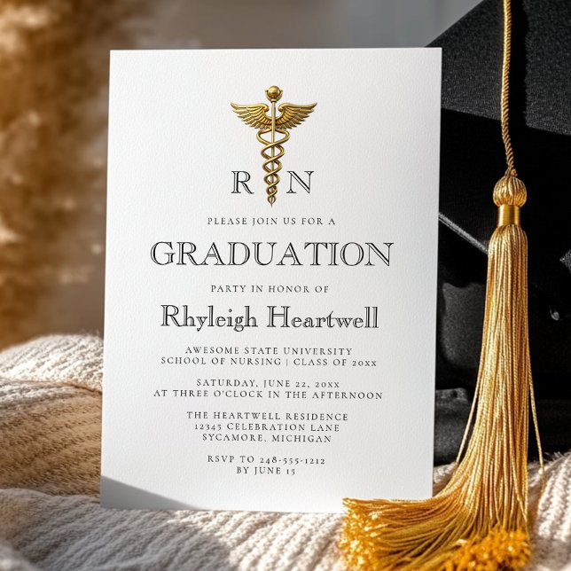 Invitation Fête de remise des diplômes d'infirmière RN Caducé (Créateur téléchargé)