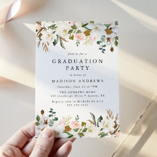 Invitation Fête de remise des diplômes élégante avec magnolia
