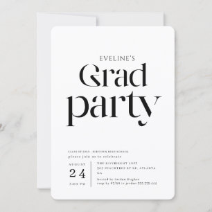 Invitation Fête de Remise des Diplômes Élégante Noir et Blanc