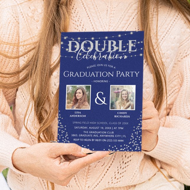 Invitation Fête de remise des diplômes élégante pour une doub (Créateur téléchargé)