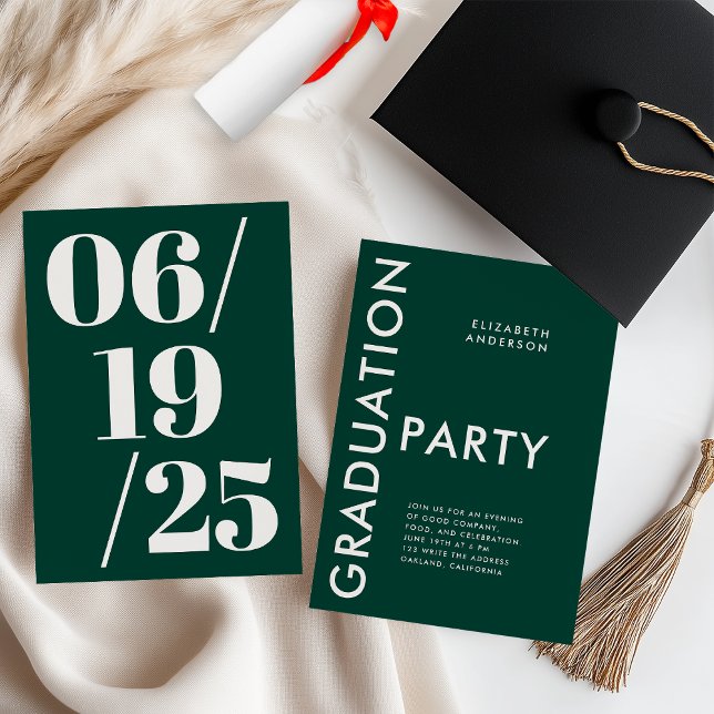 Invitation Fête de remise des diplômes émeraude vert moderne  (Créateur téléchargé)