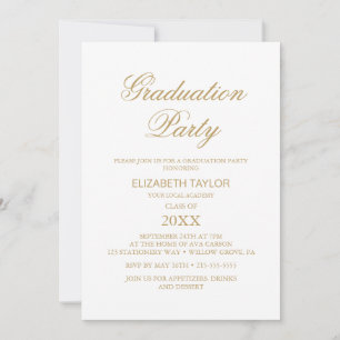 Invitation Fête de remise des diplômes en calligraphie dorée 