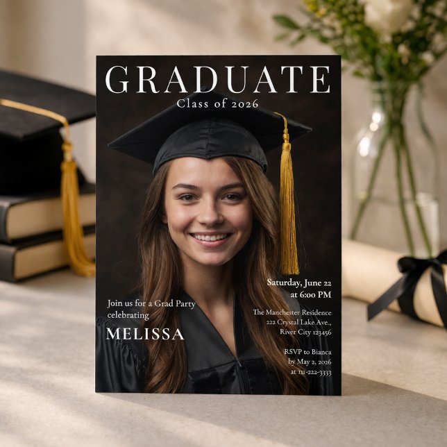 Invitation Fête de Remise des Diplômes Magazine Ph (Editable magazine style graduation invite with photo, clean modern layout)
