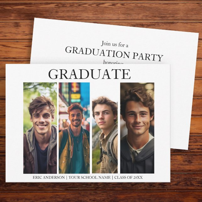 Invitation Fête de remise des diplômes moderne unique avec 4  (Modern, unique, 4-photo graduation party invitation)