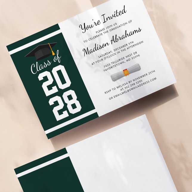 Invitation Fête de remise des diplômes moderne verte et blanc (Créateur téléchargé)