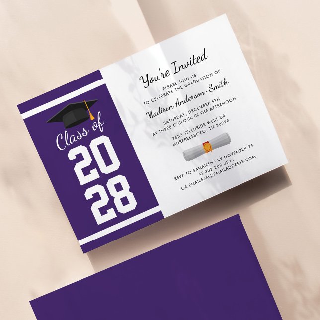 Invitation Fête de remise des diplômes Moderne Violet Blanc D (Créateur téléchargé)