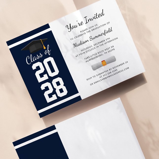 Invitation Fête de remise des diplômes Navy Blue 2026 (Créateur téléchargé)