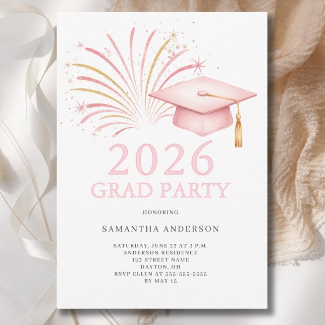 Invitation Fête de remise des diplômes Or Rose Moderne 2026  (Créateur téléchargé)