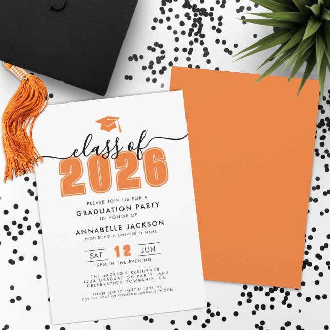 Invitation Fête de remise des diplômes orange simple moderne (Simple Modern Orange Graduation Party Invitation)