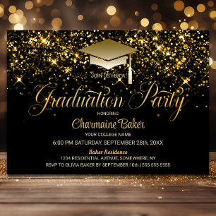 Invitation Fête de remise des diplômes pailletée d'or noir