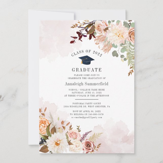 Invitation Fête de remise des diplômes Pastel Blush Floral 20 (Devant)