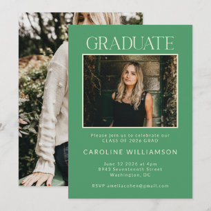 Invitation Fête de remise des diplômes photo audacieuse vert 