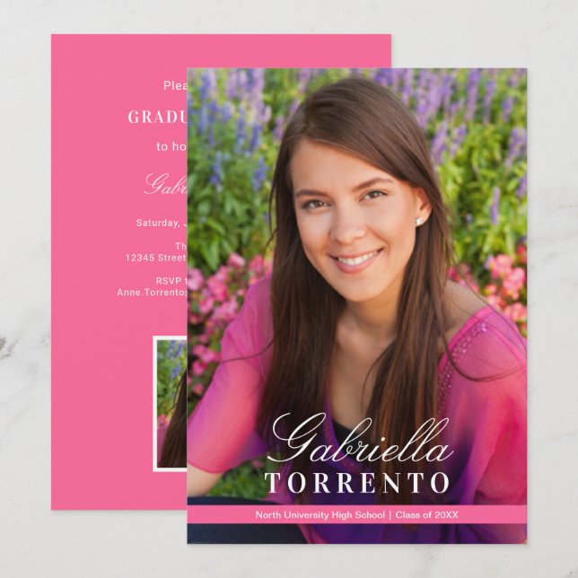 Invitation Fête de remise des diplômes photo élégante écritur (Devant / Derrière)