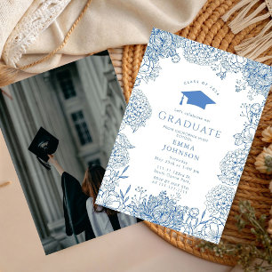 Invitation Fête de remise des diplômes photo Floral Blanc Ble