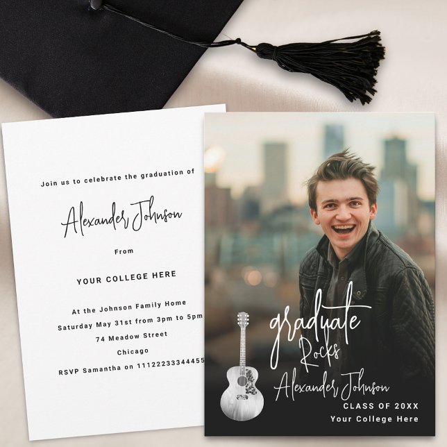 Invitation Fête de remise des diplômes photo verticale pour l (Modern trendy vertical photo country music Graduation party invitation)