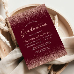 Invitation Fête de remise des diplômes Rose Gold Glitter Burg